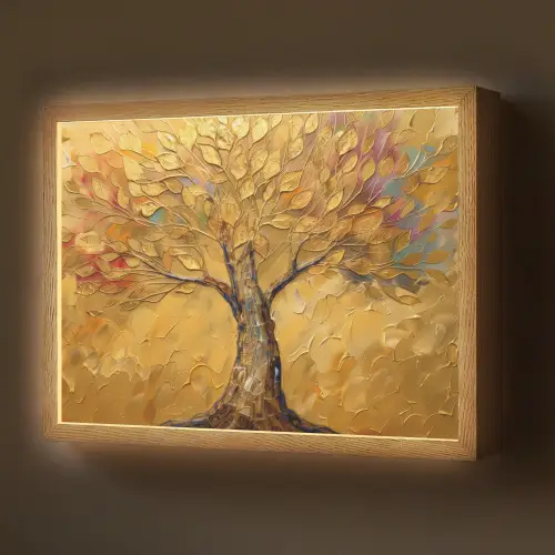 Goud - Boom - Abstract - Modern Light Box met batterij (Wandlamp) middel -z3d_website