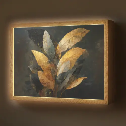 Gouden Bladcompositie – Botanische Luxe Light Box met batterij (Wandlamp) middel -z3d_website