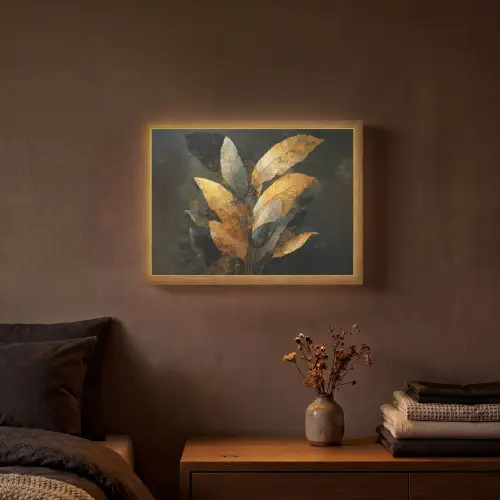 Gouden Bladcompositie – Botanische Luxe Light Box met batterij (Wandlamp) middel -sfeer4
