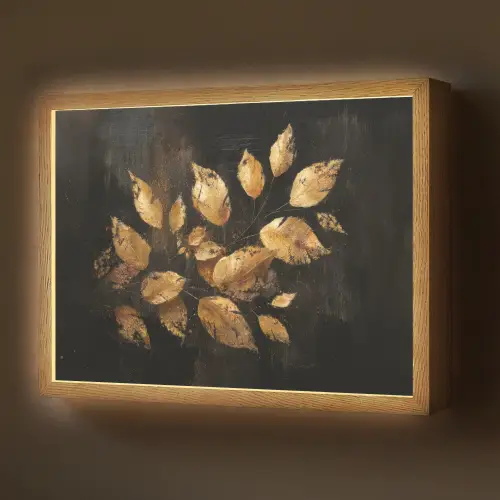 Gouden Bladeren op Donkere Achtergrond Light Box met batterij (Wandlamp) middel -z3d_website