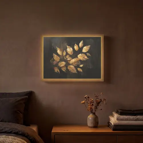 Gouden Bladeren op Donkere Achtergrond Light Box met batterij (Wandlamp) middel -sfeer4