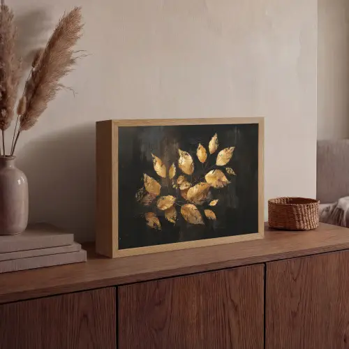 Gouden Bladeren op Donkere Achtergrond Light Box met batterij (Wandlamp) middel -sfeer2