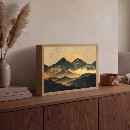 Gouden Bergen bij Maanlicht Light Box met batterij (Wandlamp) middel -sfeer2