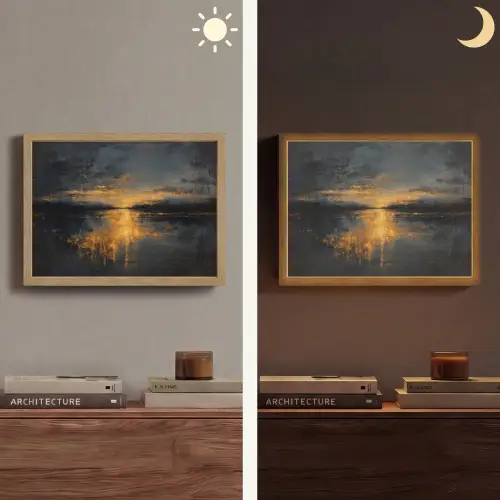 Gouden Reflectie op Water Light Box met batterij (Wandlamp) middel -sfeer3