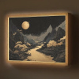 Gouden rivier - Bergen - Maan - Sterrenhemel Light Box met batterij (Wandlamp) middel -z3d_website