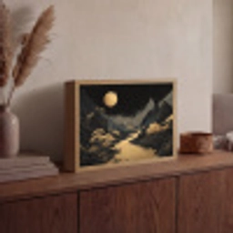 Gouden rivier - Bergen - Maan - Sterrenhemel Light Box met batterij (Wandlamp) middel -sfeer2