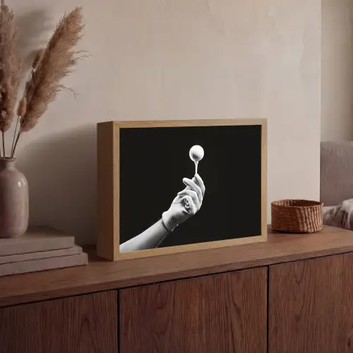 Golfbal - Zwart - Wit Light Box met batterij (Wandlamp) middel -sfeer2