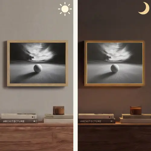 Golfbal - Wazig - Zwart Light Box met batterij (Wandlamp) middel -sfeer3