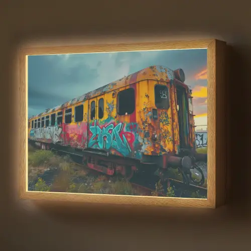 Graffiti - Verlaten trein - Street art Light Box met batterij (Wandlamp) middel -z3d_website
