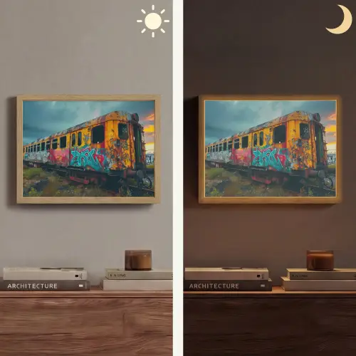 Graffiti - Verlaten trein - Street art Light Box met batterij (Wandlamp) middel -sfeer3