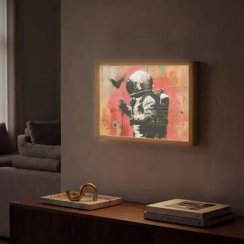 Graffiti - Astronaut - Street art - Ruimte Light Box met batterij (Wandlamp) middel -sfeer1