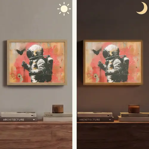 Graffiti - Astronaut - Street art - Ruimte Light Box met batterij (Wandlamp) middel -sfeer3