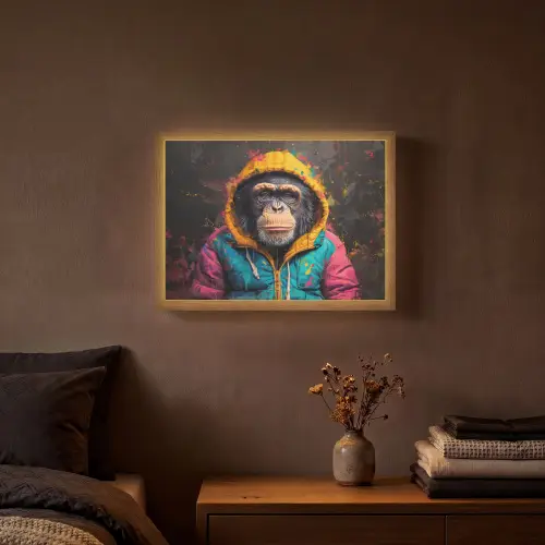 Graffiti - Chimpansee - Jas - Aap - Verf Light Box met batterij (Wandlamp) middel -sfeer4