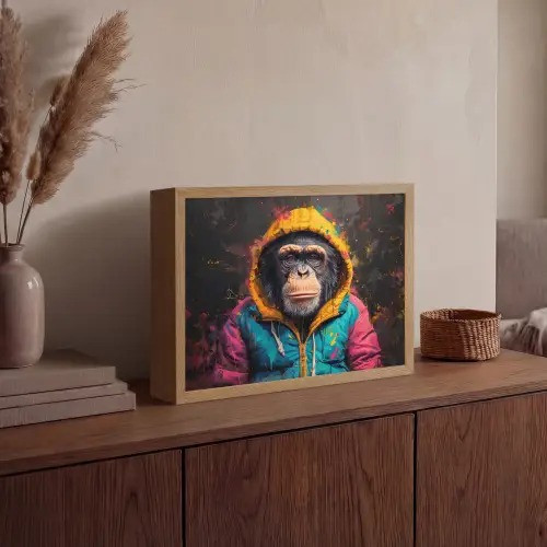 Graffiti - Chimpansee - Jas - Aap - Verf Light Box met batterij (Wandlamp) middel -sfeer2