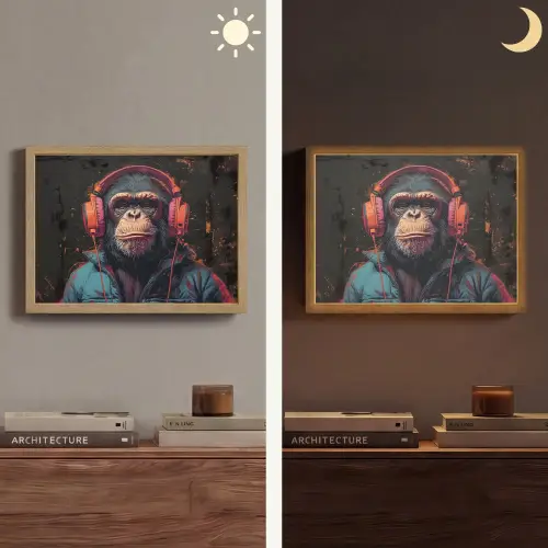 Graffiti - Chimpansee - Koptelefoon - Aap Light Box met batterij (Wandlamp) middel -sfeer3