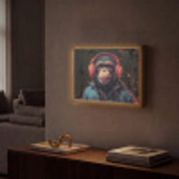Graffiti - Chimpansee - Koptelefoon - Aap Light Box met batterij (Wandlamp) middel -sfeer1