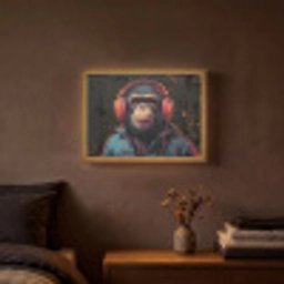 Graffiti - Chimpansee - Koptelefoon - Aap Light Box met batterij (Wandlamp) middel -sfeer4
