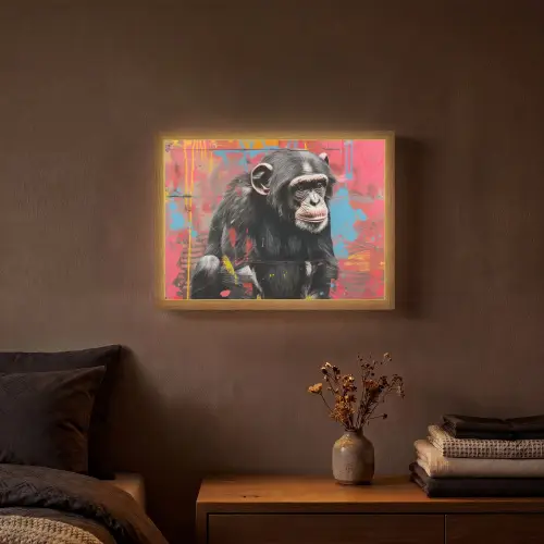 Graffiti - Chimpansee - Aap - Dieren - Street art Light Box met batterij (Wandlamp) middel -sfeer4