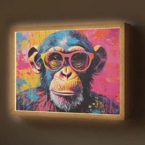 Graffiti - Chimpansee - Aap - Bril - Kleurrijk Light Box met batterij (Wandlamp) middel -z3d_website