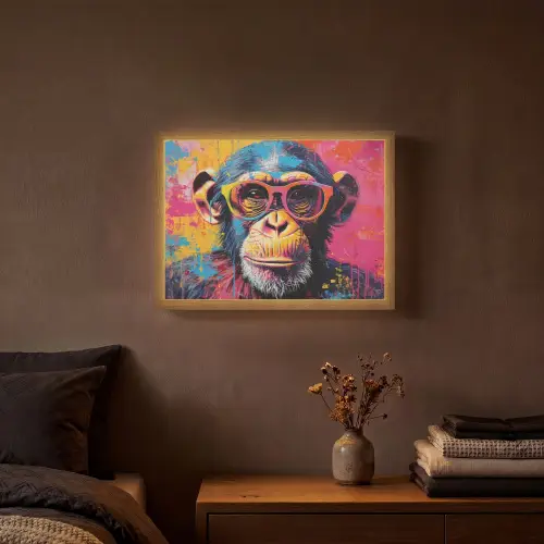 Graffiti - Chimpansee - Aap - Bril - Kleurrijk Light Box met batterij (Wandlamp) middel -sfeer4
