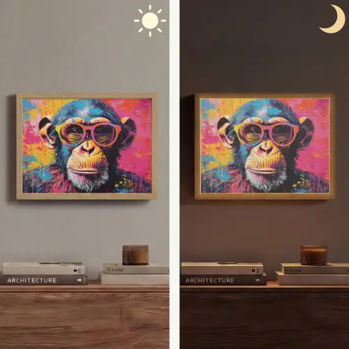 Graffiti - Chimpansee - Aap - Bril - Kleurrijk Light Box met batterij (Wandlamp) middel -sfeer3