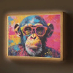Graffiti - Chimpansee - Aap - Bril - Kleurrijk Light Box met batterij (Wandlamp) middel -z3d_website