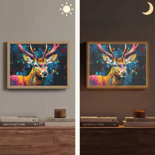 Graffiti - Hert - Dier - Kleurrijk Light Box met batterij (Wandlamp) middel -sfeer3