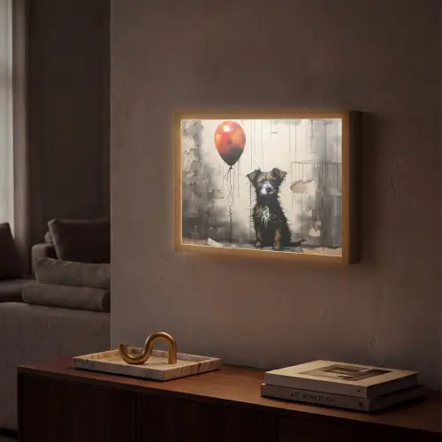 Graffiti - Hond - Ballon - Dieren Light Box met batterij (Wandlamp) middel -sfeer1