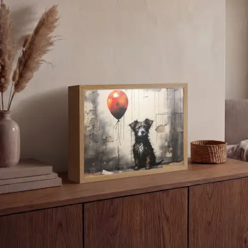 Graffiti - Hond - Ballon - Dieren Light Box met batterij (Wandlamp) middel -sfeer2