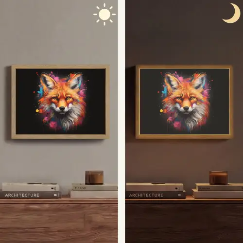 Graffiti - Vos - Zwart - Pop art Light Box met batterij (Wandlamp) middel -sfeer3