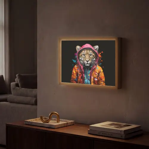 Graffiti - Luipaard - Zwart - Jas Light Box met batterij (Wandlamp) middel -sfeer1