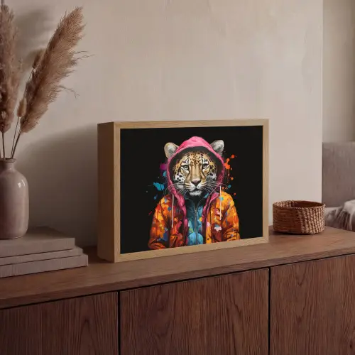 Graffiti - Luipaard - Zwart - Jas Light Box met batterij (Wandlamp) middel -sfeer2