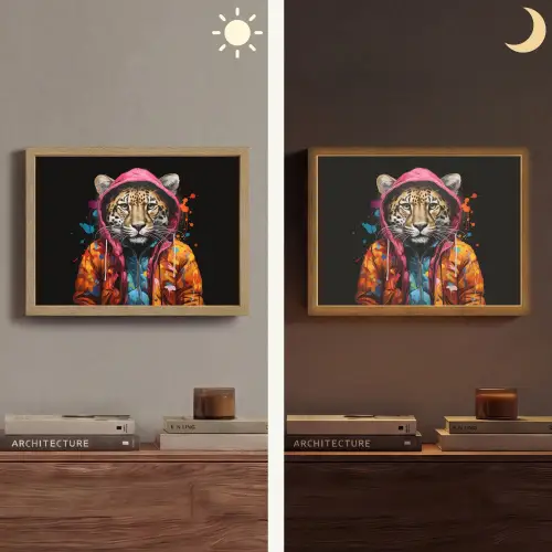 Graffiti - Luipaard - Zwart - Jas Light Box met batterij (Wandlamp) middel -sfeer3
