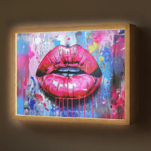 Graffiti - Lippen - Felroze - Geschilderd Light Box met batterij (Wandlamp) middel -z3d_website