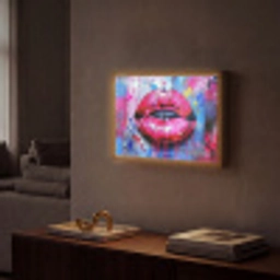 Graffiti - Lippen - Felroze - Geschilderd Light Box met batterij (Wandlamp) middel -sfeer1