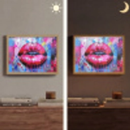 Graffiti - Lippen - Felroze - Geschilderd Light Box met batterij (Wandlamp) middel -sfeer3
