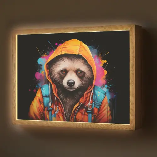 Graffiti - Wasbeer - Jas - Zwart Light Box met batterij (Wandlamp) middel -z3d_website