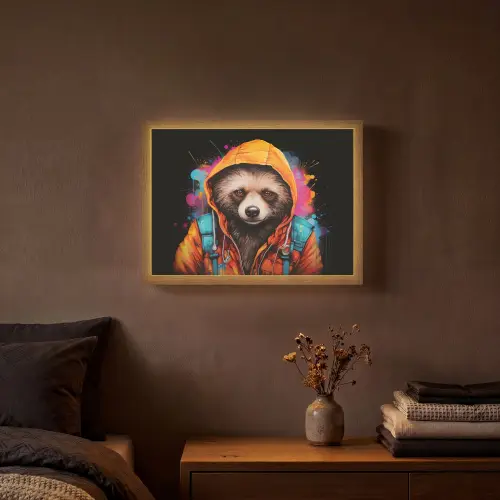 Graffiti - Wasbeer - Jas - Zwart Light Box met batterij (Wandlamp) middel -sfeer4