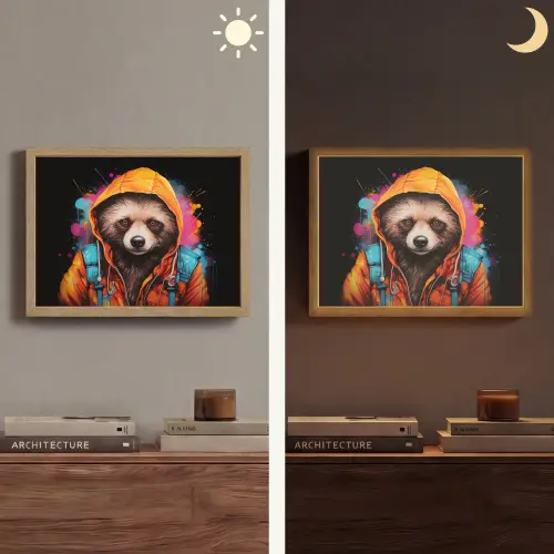 Graffiti - Wasbeer - Jas - Zwart Light Box met batterij (Wandlamp) middel -sfeer3