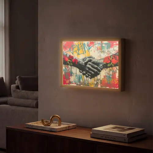Graffiti - Rozen - Handen - Street art Light Box met batterij (Wandlamp) middel -sfeer1