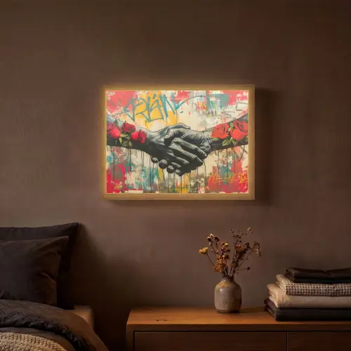 Graffiti - Rozen - Handen - Street art Light Box met batterij (Wandlamp) middel -sfeer4