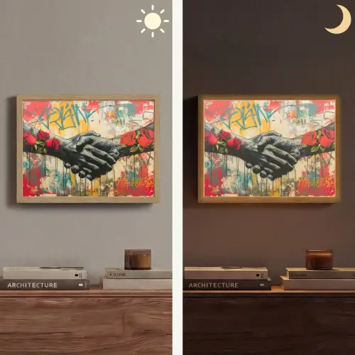 Graffiti - Rozen - Handen - Street art Light Box met batterij (Wandlamp) middel -sfeer3