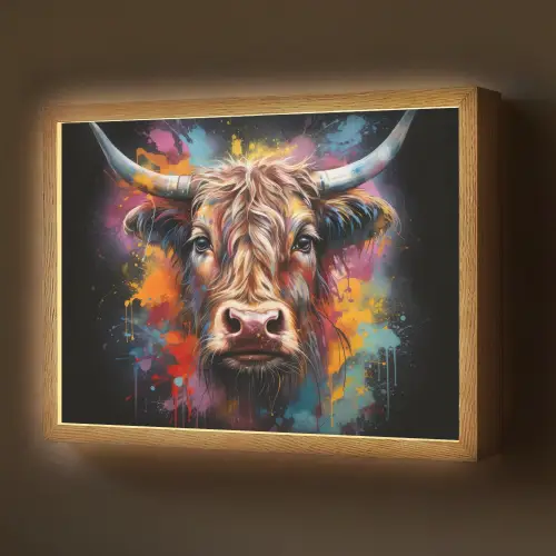 Graffiti - Schotse hooglander - Zwart - Koe Light Box met batterij (Wandlamp) middel -z3d_website