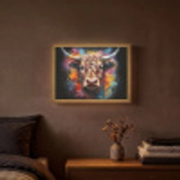 Graffiti - Schotse hooglander - Zwart - Koe Light Box met batterij (Wandlamp) middel -sfeer4
