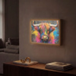 Graffiti - Schotse hooglander - Koe - Kleurrijk Light Box met batterij (Wandlamp) middel -sfeer1