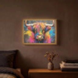 Graffiti - Schotse hooglander - Koe - Kleurrijk Light Box met batterij (Wandlamp) middel -sfeer4