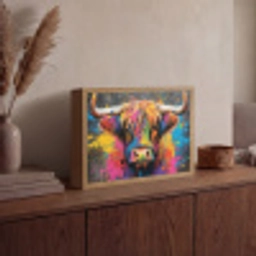 Graffiti - Schotse hooglander - Koe - Kleurrijk Light Box met batterij (Wandlamp) middel -sfeer2