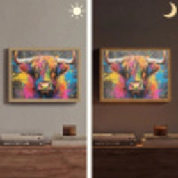 Graffiti - Schotse hooglander - Koe - Kleurrijk Light Box met batterij (Wandlamp) middel -sfeer3