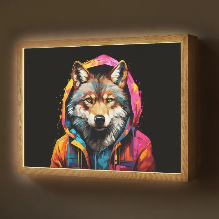 Graffiti - Wolf - Jas - Zwart Light Box met batterij (Wandlamp) middel -z3d_website