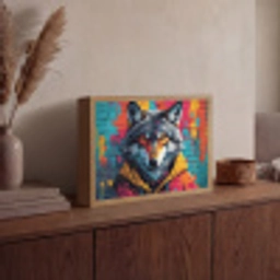 Graffiti - Wolf - Street art - Blauw Light Box met batterij (Wandlamp) middel -sfeer2